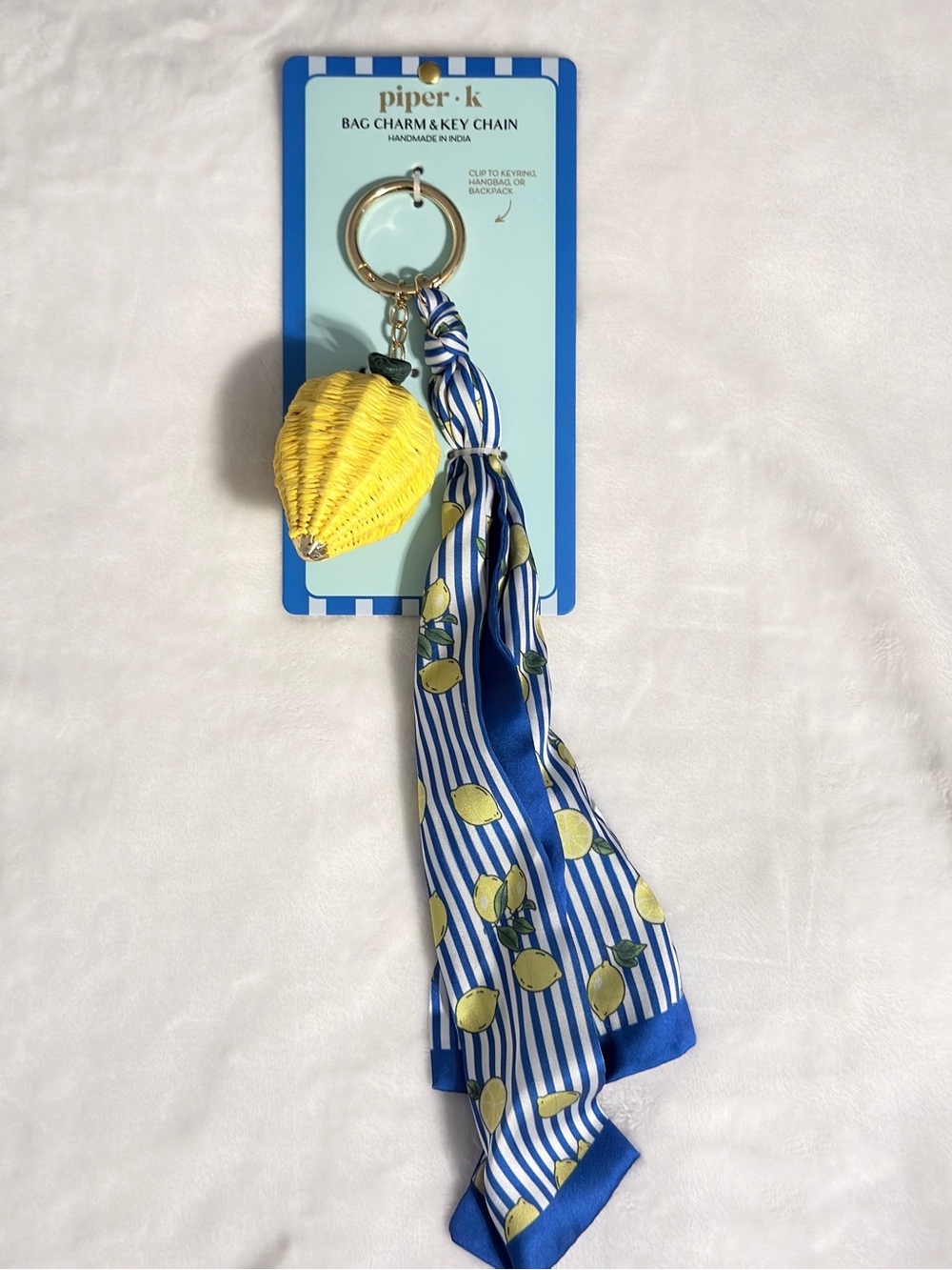 Piper K Lemon Tassel Bag Charm & Key Chain - Yellow & Blue